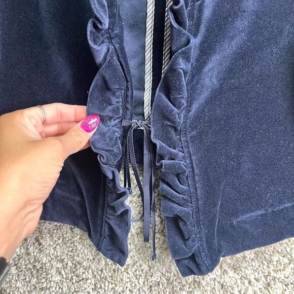 Leifsdottir Jacket Women’s 4 Anthropologie Maude Dark Blue Velvet Ruffle Trim Bl - Picture 3 of 9